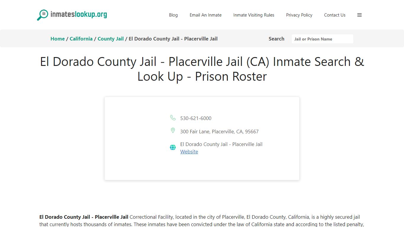 El Dorado County Jail - Placerville Jail (CA) Inmate Search & Look Up ...
