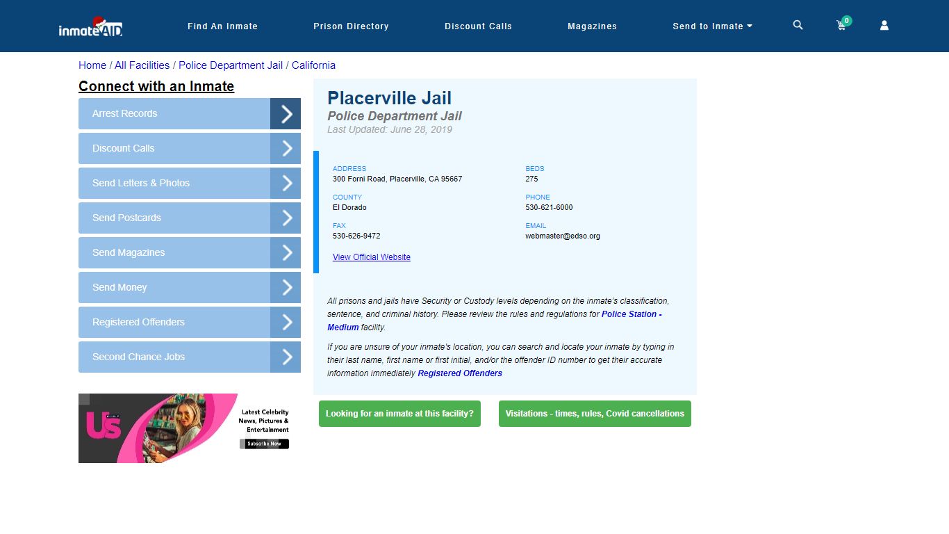 Placerville Jail & Inmate Search - Placerville, CA